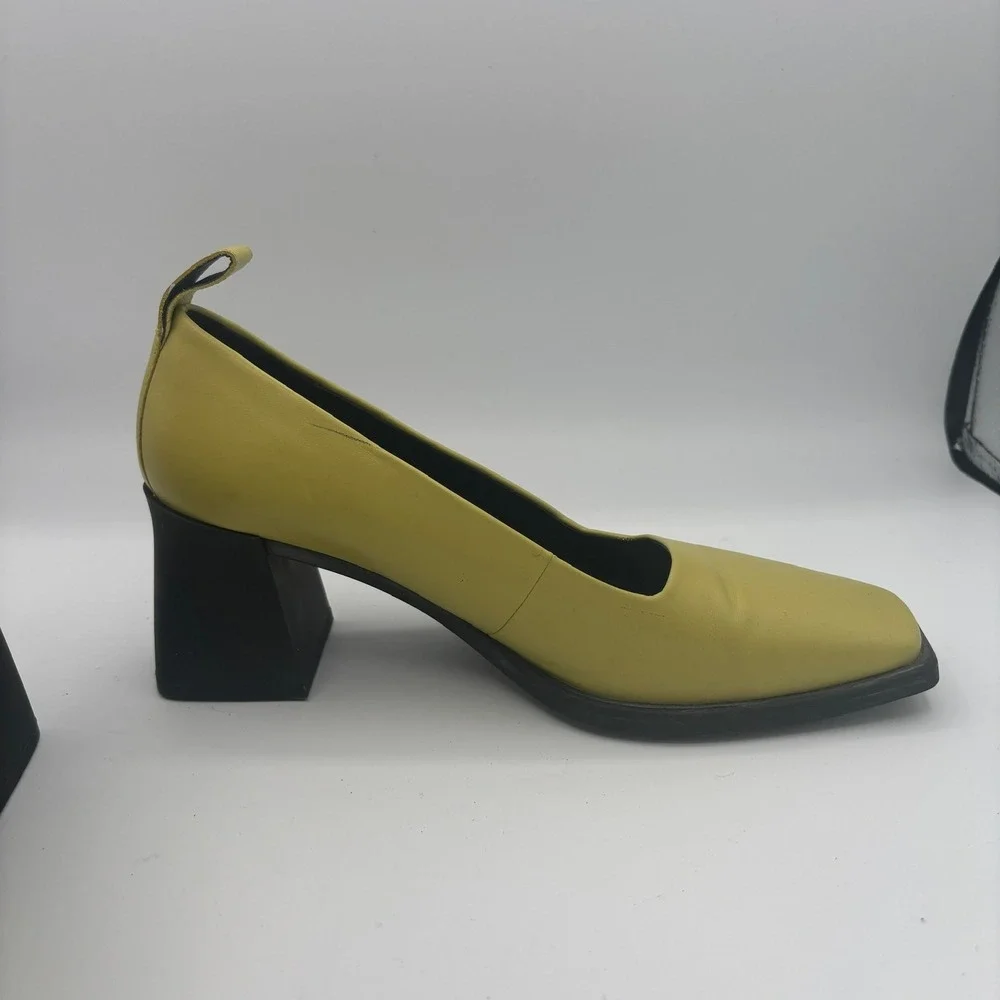 Vagabond Hedda Pumps Sz 39 Yellow Green Chartreuse Square Toe Block Heel Retro - Picture 6 of 12